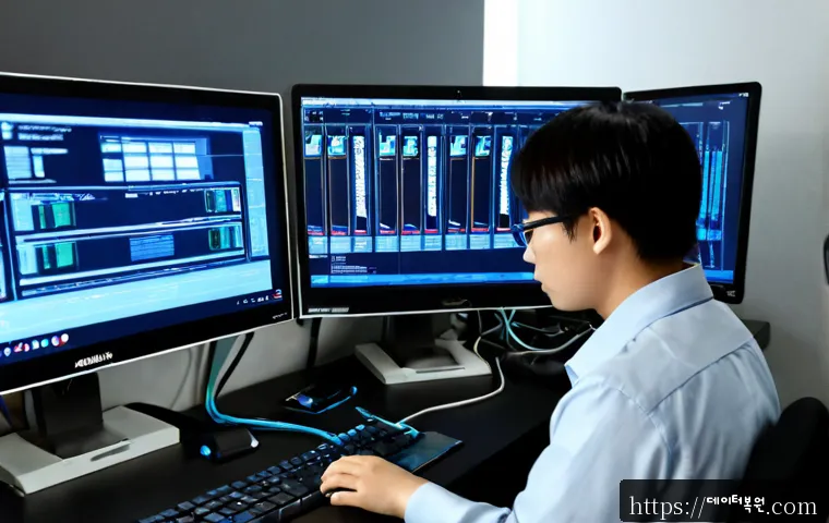 고척동 KERNEL_DATA_INPAGE_ERROR - Photorealistic IT support workstation in a compact Gocheok-dong office, desktop computer frozen on a...