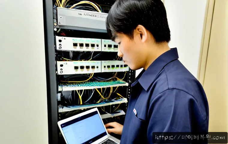인의동 서버출장방문수리점 - Photorealistic on-site server repair inside a compact Inui-dong office building, skilled technician ...