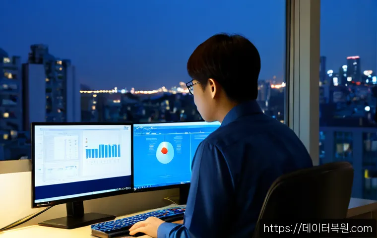 인현동 STATUS_INVALID_DISPOSITION - Photorealistic remote-support workstation in a compact Inhyeon-dong office, IT specialist studying a...