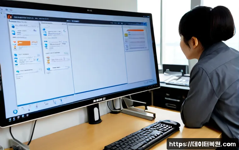 장안동 STATUS_DEVICE_OFFLINE - Photorealistic IT support workstation in a compact Jangandong office, desktop monitor showing a mute...