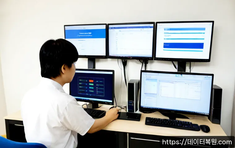 화양동 STATUS_EXECUTION_TIMEOUT - Photorealistic remote-support workstation in a compact Hwayang-dong apartment office, dual monitors ...