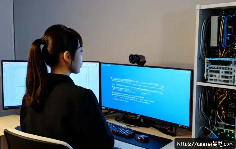 성현동 STATUS_KERNEL_POWER_FAILURE - Photorealistic remote-support workstation in a compact Seonghyeon-dong apartment office, dual monito...