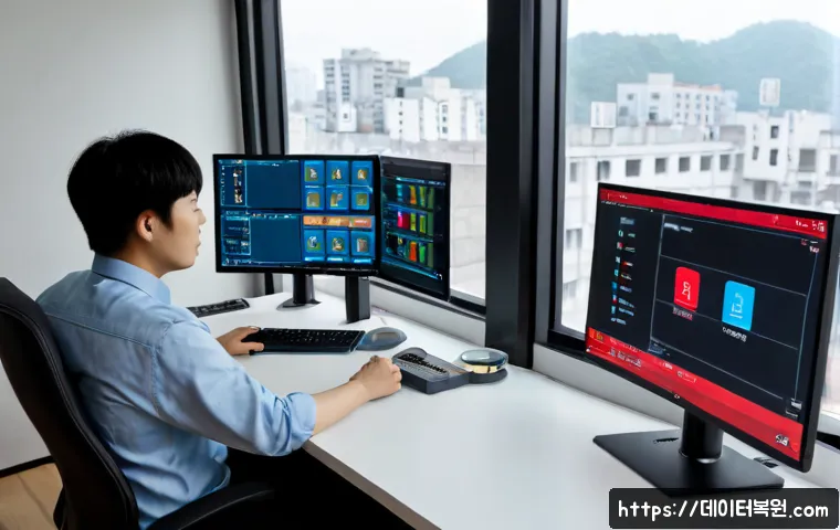 수색동 STATUS_STACK_BUFFER_OVERRUN - Photorealistic remote-support workstation in a compact Susaek-dong apartment office, dual monitors s...