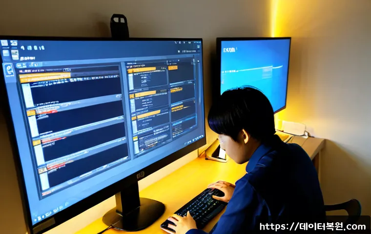 후암동 STATUS_KERNEL_BLOCKED - Photorealistic IT support workstation in a compact hillside apartment near Huam-dong, dual monitors ...