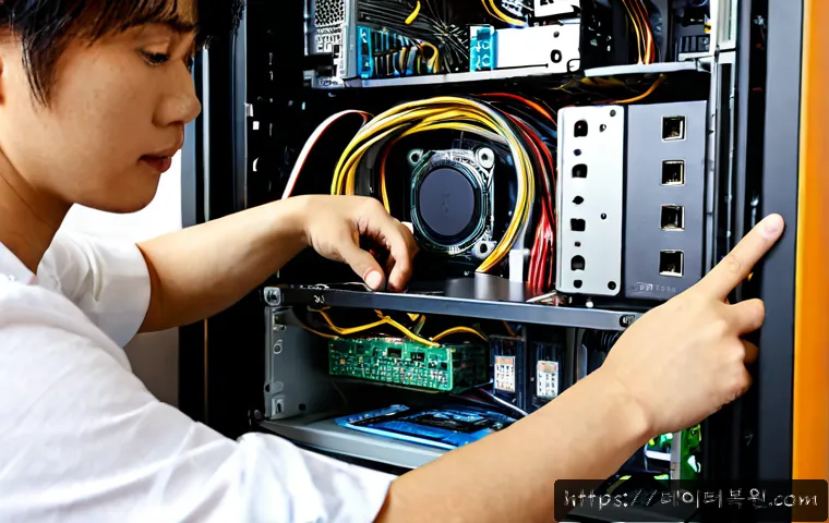 반포동 파워조립 및 교체수리 - Photorealistic PC repair workstation in a refined Banpo apartment home office, technician carefully ...