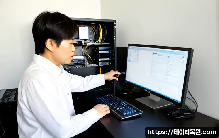 강북구 컴퓨터 desktop 출장방문수리점 - Photorealistic desktop computer repair visit in a compact apartment near the foothills of northern S...