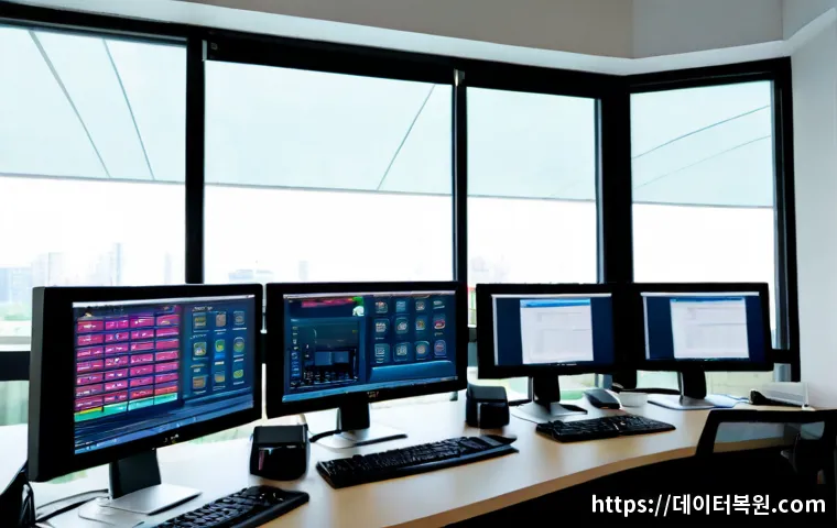 지축동 STATUS_SECURITY_POLICY_VIOLATION - Photorealistic cybersecurity analyst workstation in a modern office near a quiet suburban transit di...
