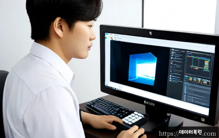 과천동 bootdevice - Photorealistic IT support workstation in a modern Gwacheon office, technician inspecting a compact d...