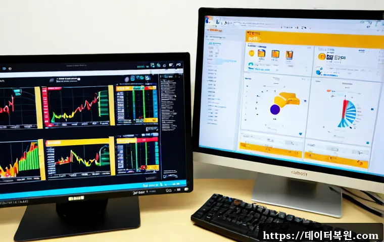 노고산동 HARDWARE_INTERRUPT_STORM - Photorealistic IT technician workstation in Nogosan-dong, dual monitors showing a dense hardware dia...