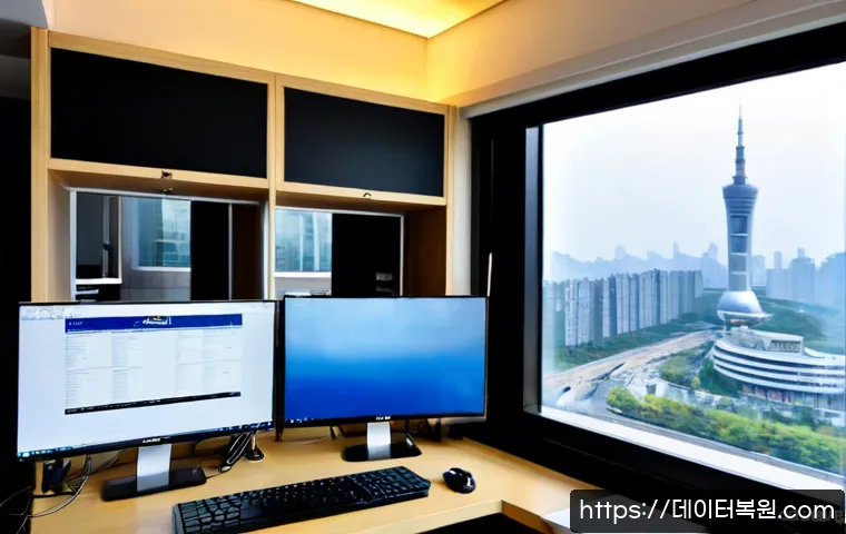 용강동 모니터화면 안나옴 - Photorealistic remote-support scene in a compact Yongsan riverside apartment office, desktop worksta...