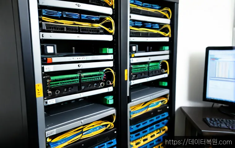 토당동 ftp서버출장방문수리점 - Photorealistic onsite FTP server repair in a compact Todang-dong office, technician reconnecting Eth...