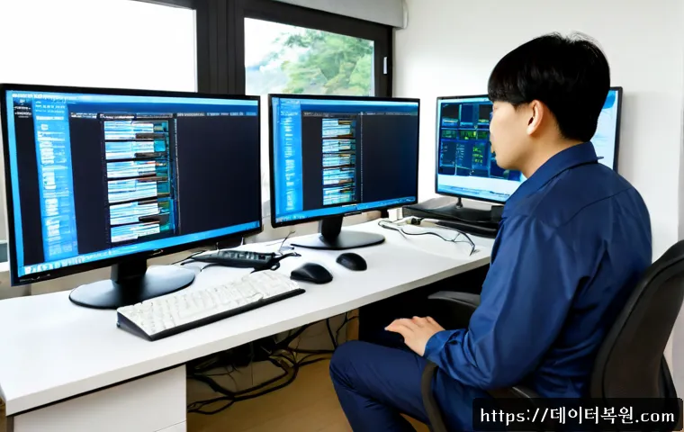 정발산동 SYSTEM_THREAD_EXCEPTION_NOT_HANDLED - Photorealistic IT support workstation in Jeongbalsan-dong, a frustrated technician examining a deskt...