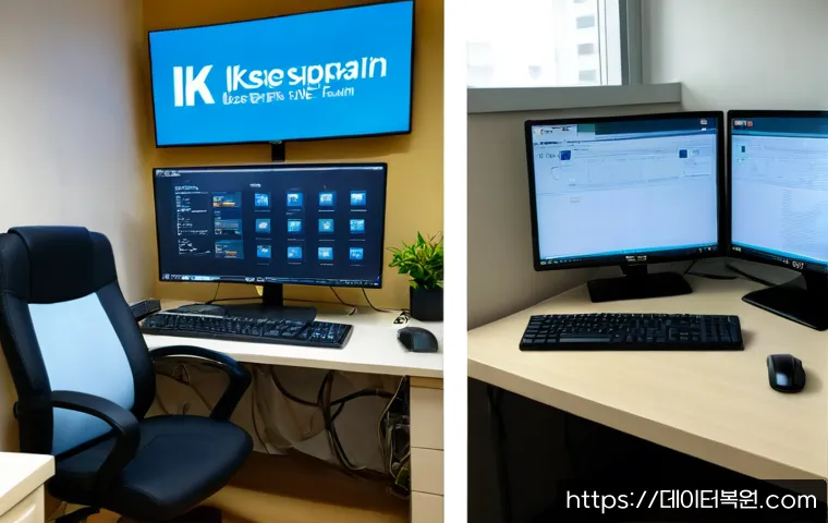 송파동 NDIS_INTERNAL_ERROR - Photorealistic IT support workstation in a compact Songpa-dong office, dual monitors showing a clean...