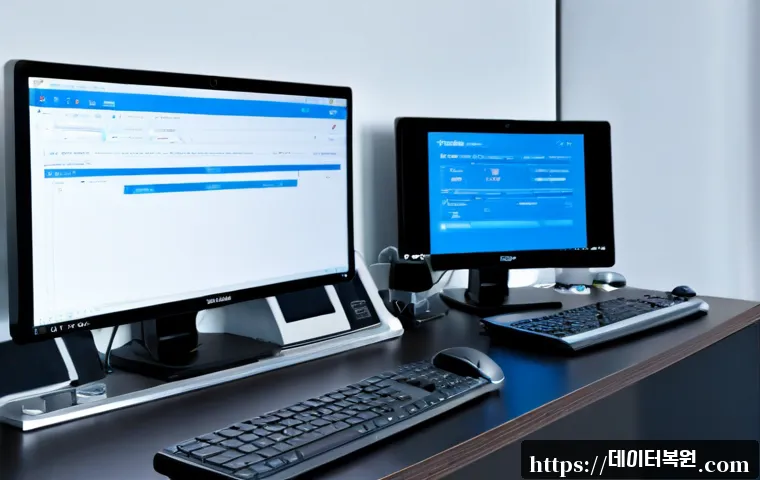 상일동 STATUS_KERNEL_DRIVER_CORRUPTION - Photorealistic remote IT support workstation in a modern Sangil-dong apartment office, dual monitors...