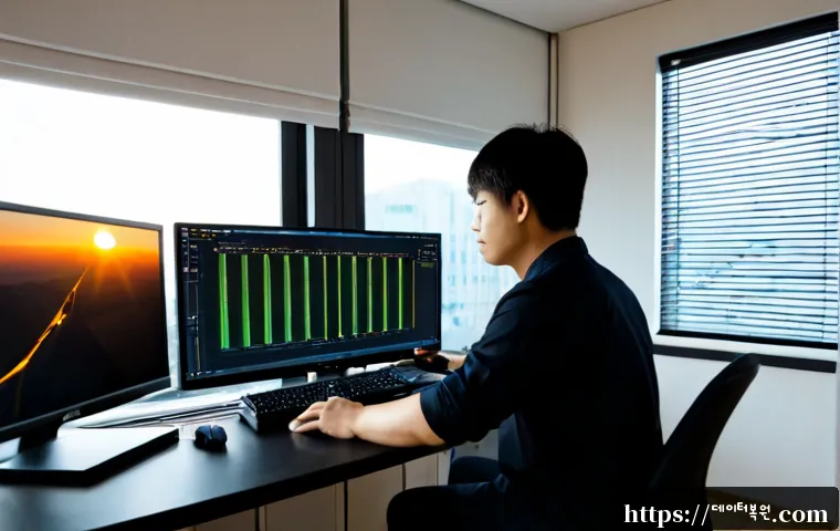 응암동 NTLDR is compressed - Photorealistic IT support workstation in a compact apartment office, dual monitors showing a generic...