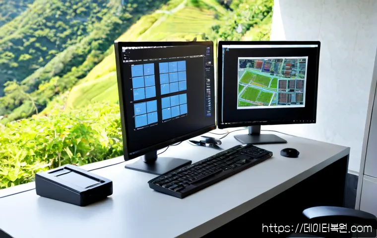 현저동 POOL_CORRUPTION_IN_FILE_AREA - Photorealistic IT support workstation in a compact Seoul office near a quiet hillside neighborhood, ...