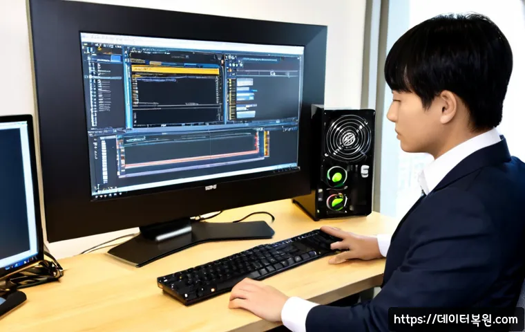 지축동 DEVICE_DRIVER_MISMATCH - Photorealistic IT support workstation in a modern Gijuk-dong apartment office, dual monitors showing...