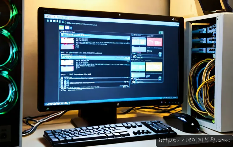 쌍문동 FAT32_FILE_SYSTEM - Photorealistic IT support workstation in a compact Ssangmun-dong apartment office, desktop monitor s...