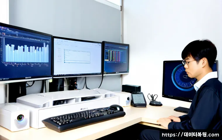 방학동 MEMORY_MANAGEMENT - Photorealistic remote-support workstation in a compact Banghak-dong apartment office, dual monitors ...