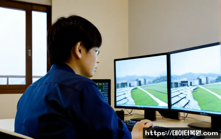 사간동 윈도우7 windows7 재설치 포맷 초기화 - Photorealistic remote-support workstation in a quiet Sagandong studio office, technician reinstallin...