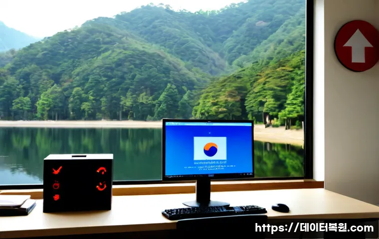 청평면 STATUS_PROTECTION_ERROR - Photorealistic remote-support workstation in a quiet lakeside office near forested Korean hills, ult...