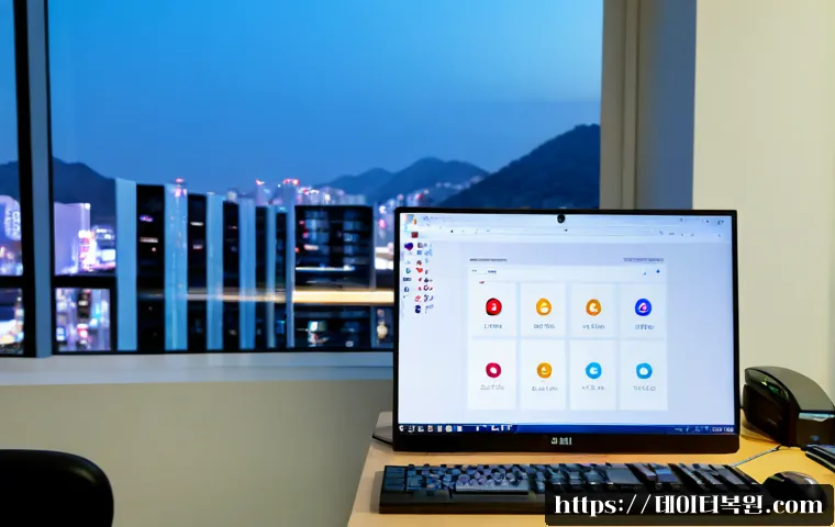 철산동 STATUS_SECURITY_POLICY_VIOLATION - Photorealistic remote IT support workstation in a modern Cheolsan-dong apartment office, desktop mon...
