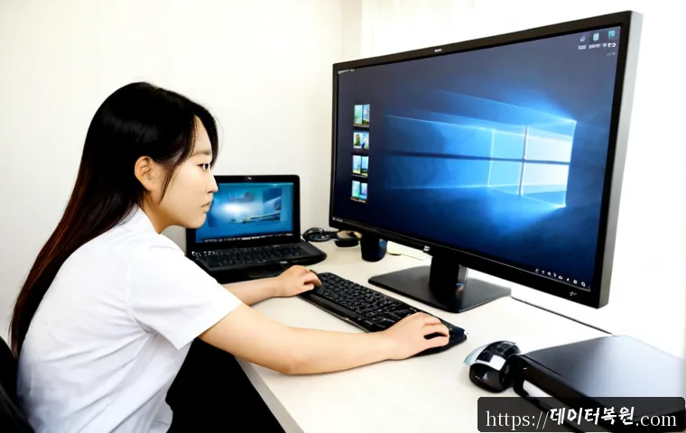 구기동 pc복구중 - Photorealistic PC recovery workstation in a quiet hillside residential home office, technician recon...