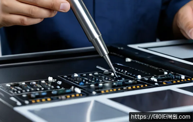 성산동 HDD조립 및 교체수리 - Photorealistic close-up of a technician assembling a new