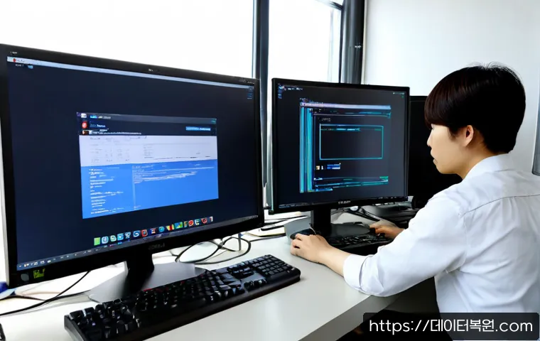 산림동 공장초기화복구 - Photorealistic remote IT recovery workstation inside a compact industrial office in Sanrim-dong, tec...