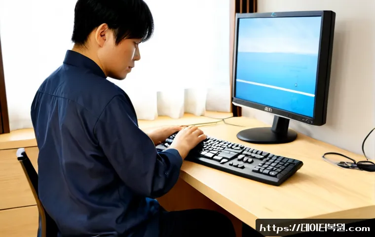 길동 중고컴퓨터 pc 출장판매설치 - Photorealistic compact apartment workstation in Gildong, a technician carefully installing a refurbi...