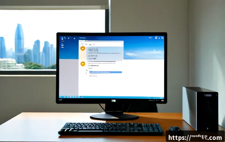 마두동 STATUS_DEVICE_NOT_READY - Photorealistic IT support workstation in a modern Madudong office, desktop computer displaying a bla...
