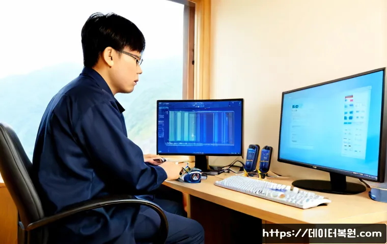 성북동 DRIVER_VERIFIER_DETECTED_VIOLATION - Photorealistic remote-support workstation in a quiet Seongbuk-dong hillside home office, dual monito...