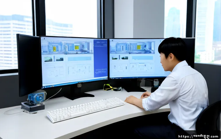 고봉동 STATUS_KERNEL_THREAD_TIMEOUT - Photorealistic IT support workstation in a modern Goyang office, desktop computer frozen during a de...