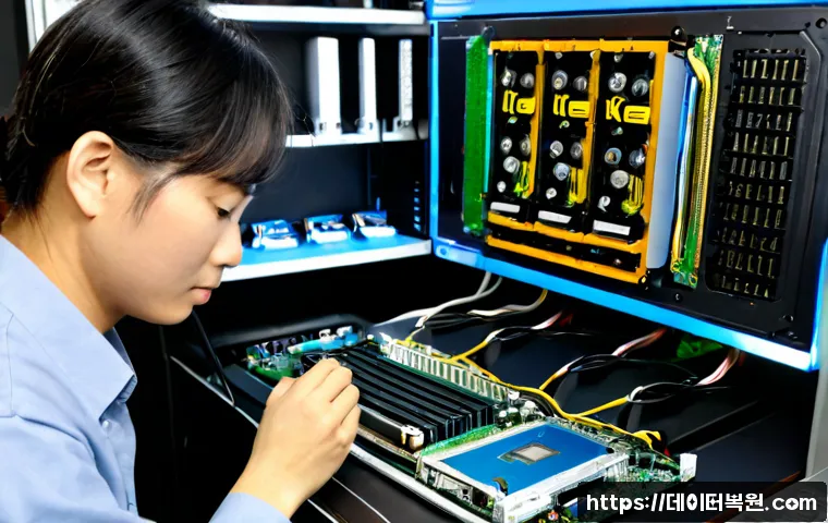 영등포동 그래픽카드조립 및 교체수리 - Photorealistic PC repair workstation in Yeongdeungpo-dong, technician carefully installing a high-en...