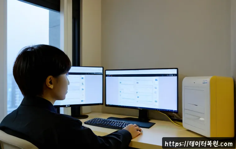 대림동 STATUS_IO_ERROR - Photorealistic remote-support workstation in a compact Daerim-dong apartment office, desktop monitor...