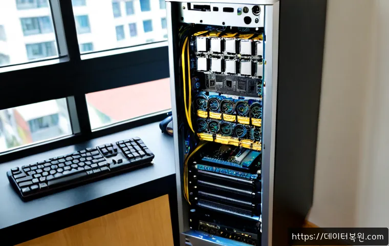 신대방 하드조립 및 교체수리 - Photorealistic PC repair workstation in a compact Sindaebang apartment office, technician carefully ...