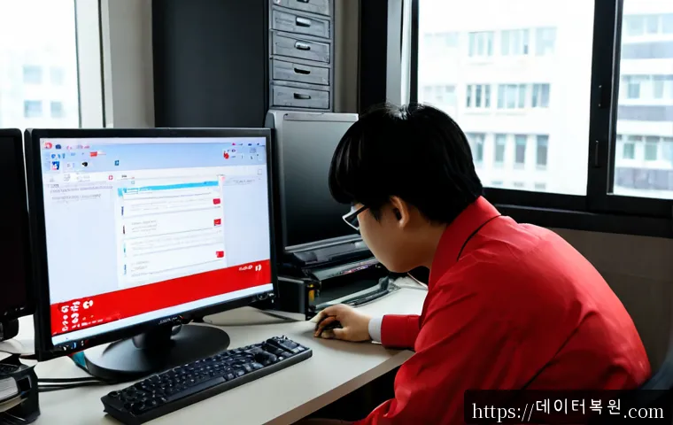 오류동 STATUS_INSTRUCTION_FAILED - Photorealistic remote-support workstation in Oryu-dong, focused IT technician examining a dual-monit...