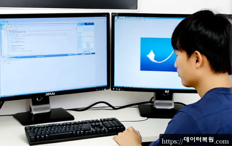 성석동 SESSION5_INITIALIZATION_FAILED - Photorealistic IT support workstation in a quiet Korean suburban office near Seongseok-dong, dual mo...