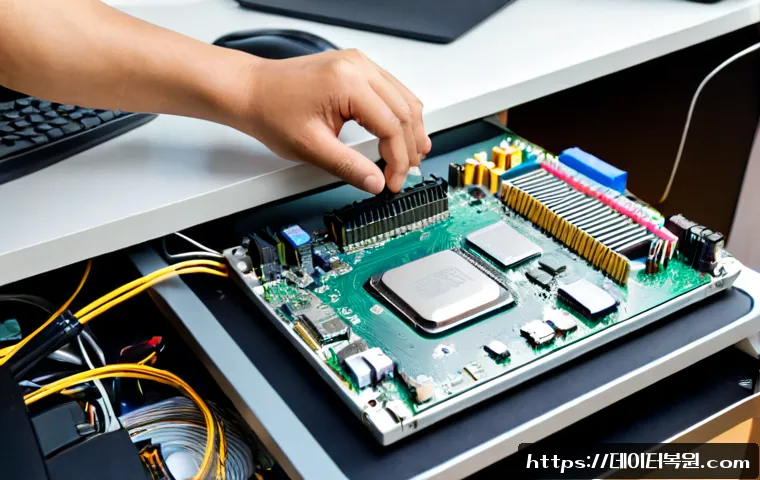 지축동 cpu조립 및 교체수리 - Photorealistic PC repair workstation in a quiet Jichuk-dong apartment office, technician carefully i...
