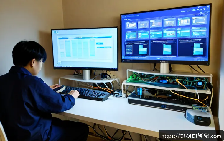 정릉동 DPC_WATCHDOG_VIOLATION - Photorealistic remote-support workstation in a quiet hillside apartment near Jeongneung-dong, dual m...