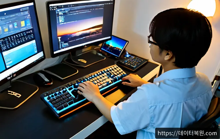 천호동 press  f4  key - Photorealistic remote-support workstation in a compact Cheonho-dong apartment office, technician pre...