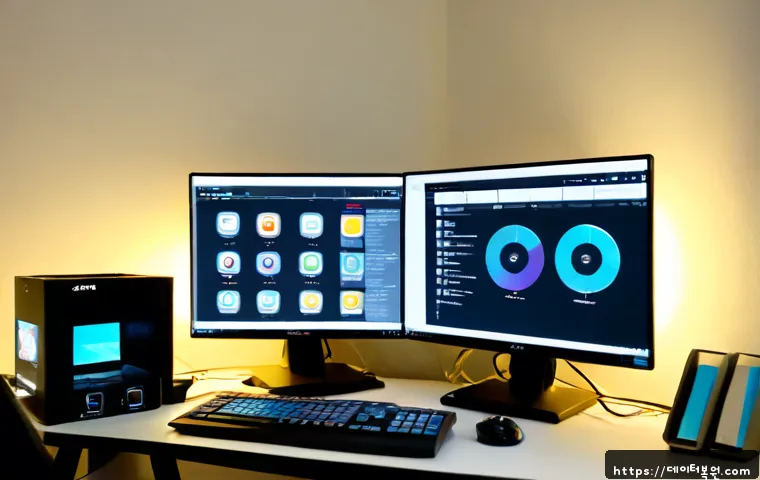 노고산동 UDFS_FILE_SYSTEM - Photorealistic remote-support workstation in a compact Nogosan-dong apartment office, dual monitors ...