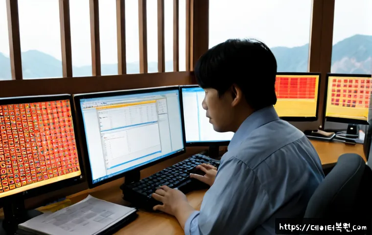 견지동 STATUS_KERNEL_MODULE_CORRUPTION - Photorealistic IT support workstation in a compact traditional-district office, dual monitors showin...