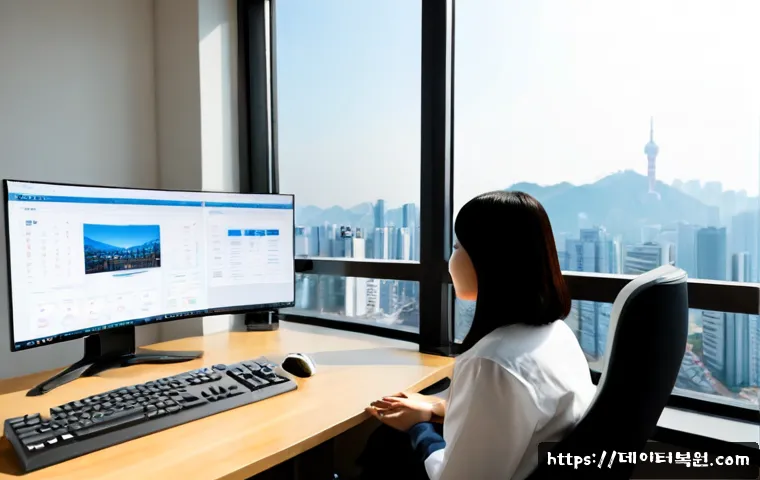 송파동 STATUS_NO_MEMORY - Photorealistic remote-support workstation in a modern Songpa-dong apartment office, dual monitors sh...