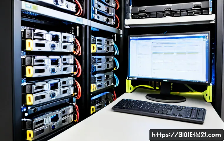 구로구 파일서버출장방문수리점 - Photorealistic IT technician performing on-site file server repair in a compact Guro-gu office, open...