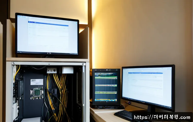 신당동 STATUS_UNSUCCESSFUL - Photorealistic IT support workstation in a compact Sindang-dong apartment office, dual monitors show...