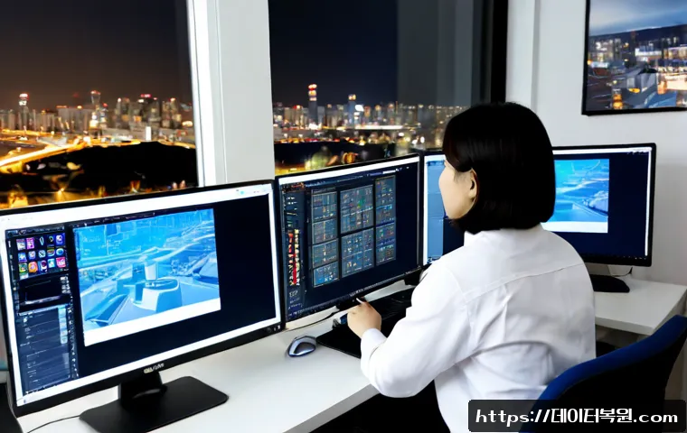 등촌동 STATUS_DISK_READ_FAILURE - Photorealistic IT support workstation in Deungchon-dong, Seoul, engineer examining an open desktop t...