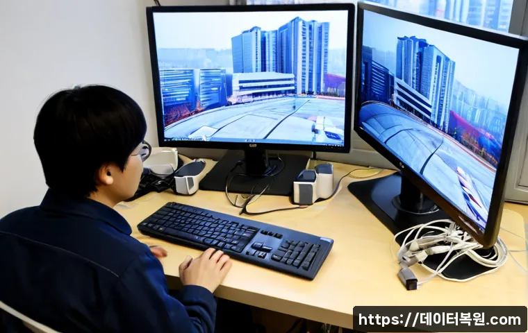 묵동 STATUS_KERNEL_MEMORY_LEAK - Photorealistic IT support workstation in a compact Mukdong apartment office, dual monitors showing a...