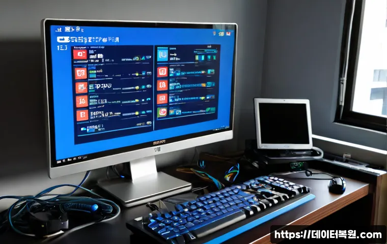 신내동 ACPI_BIOS_ERROR - Photorealistic IT support workstation in a compact Sinnae-dong apartment, desktop monitor showing a ...