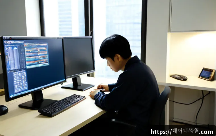 행주동 BOOTMGR is Compressed - Photorealistic IT support workstation in a quiet Haengju-dong apartment office, technician examining...